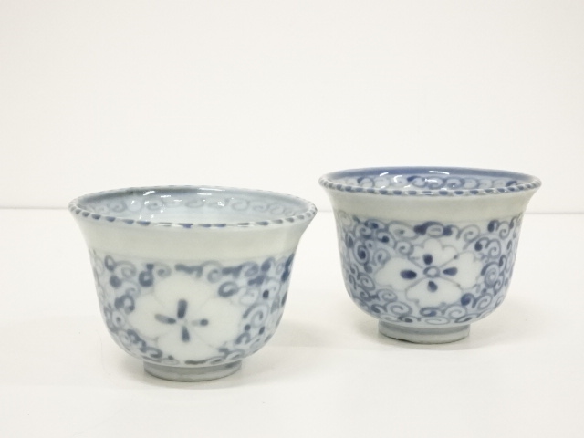 古伊万里　猪口19客　木箱付　口径約7.5㎝　東Y7-1225②タカト 古伊万里 染付みじんこ猪口19客 時代木箱付 直径8cm西s2-